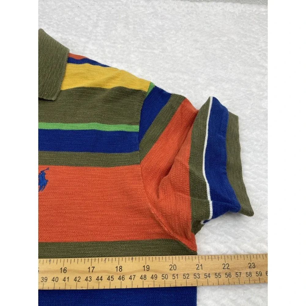 VTG 90's Ralph Lauren Polo Multi Color Wide Striped Men's Short Sleeves‎ Sz M